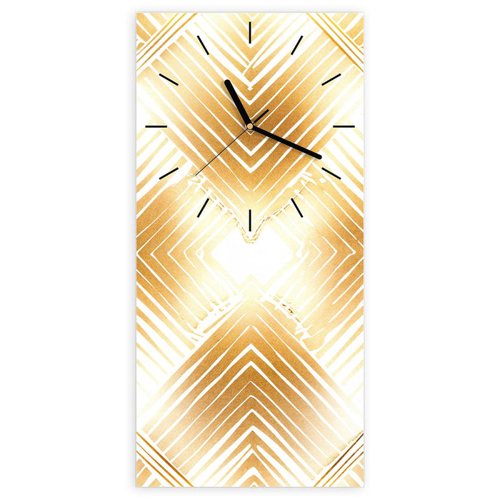 Wanduhr Goldenes Dreiecksmuster aus Glas – Hochformat 30 × 60 cm mit Ziffernblatt Linie