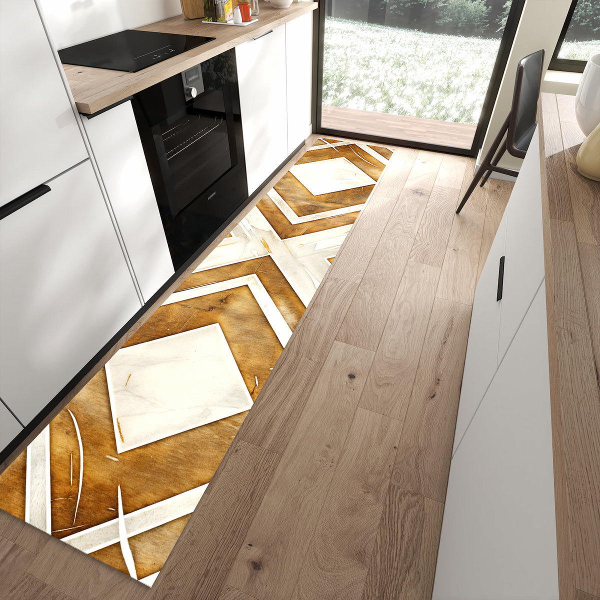 Rutschfester Küchenläufer mit Motiv Geometrisches Muster für sicheren Stand in moderner Küche