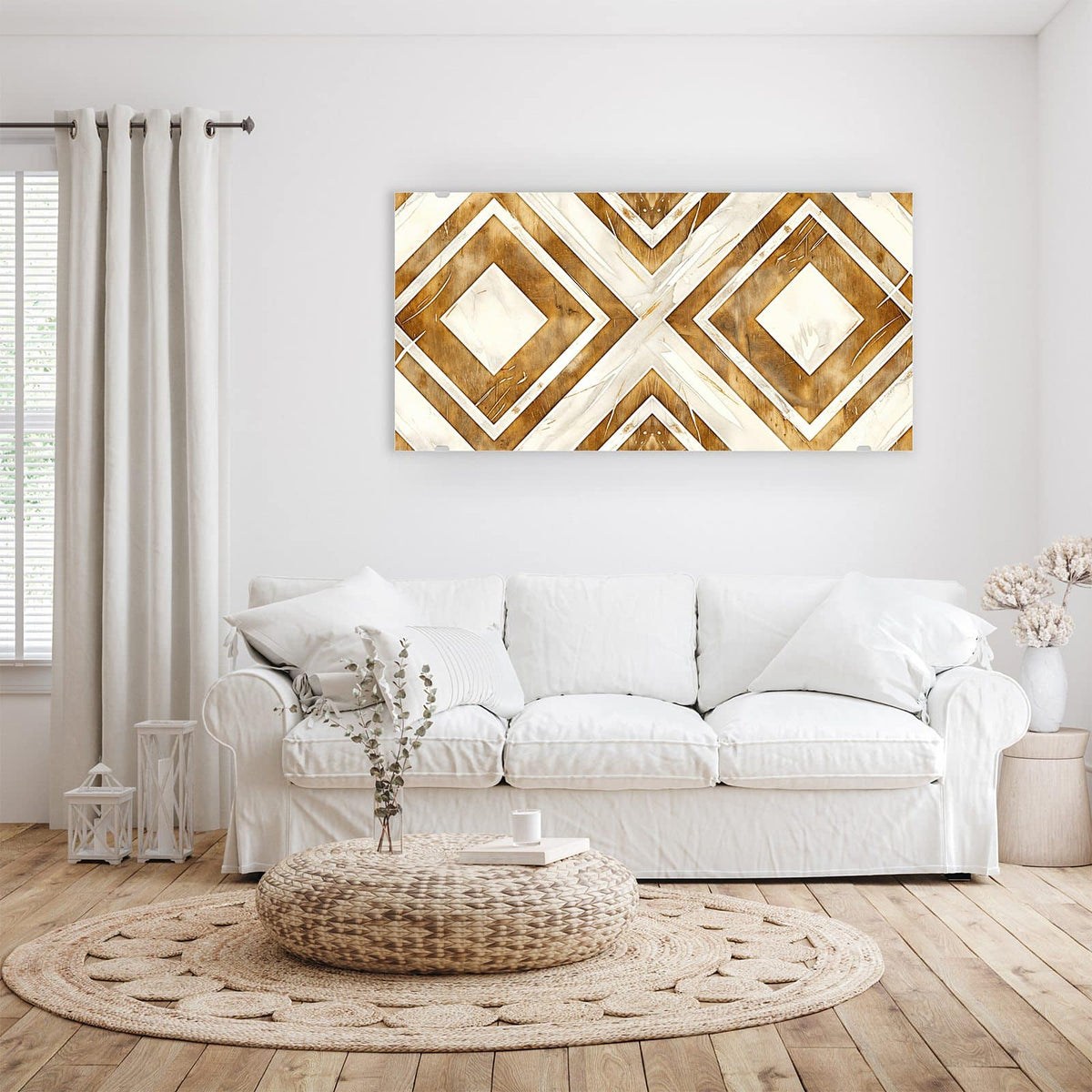 Wandbild - Rauten in Holzoptik - Querformat – Rautenmuster in Holz und Creme
