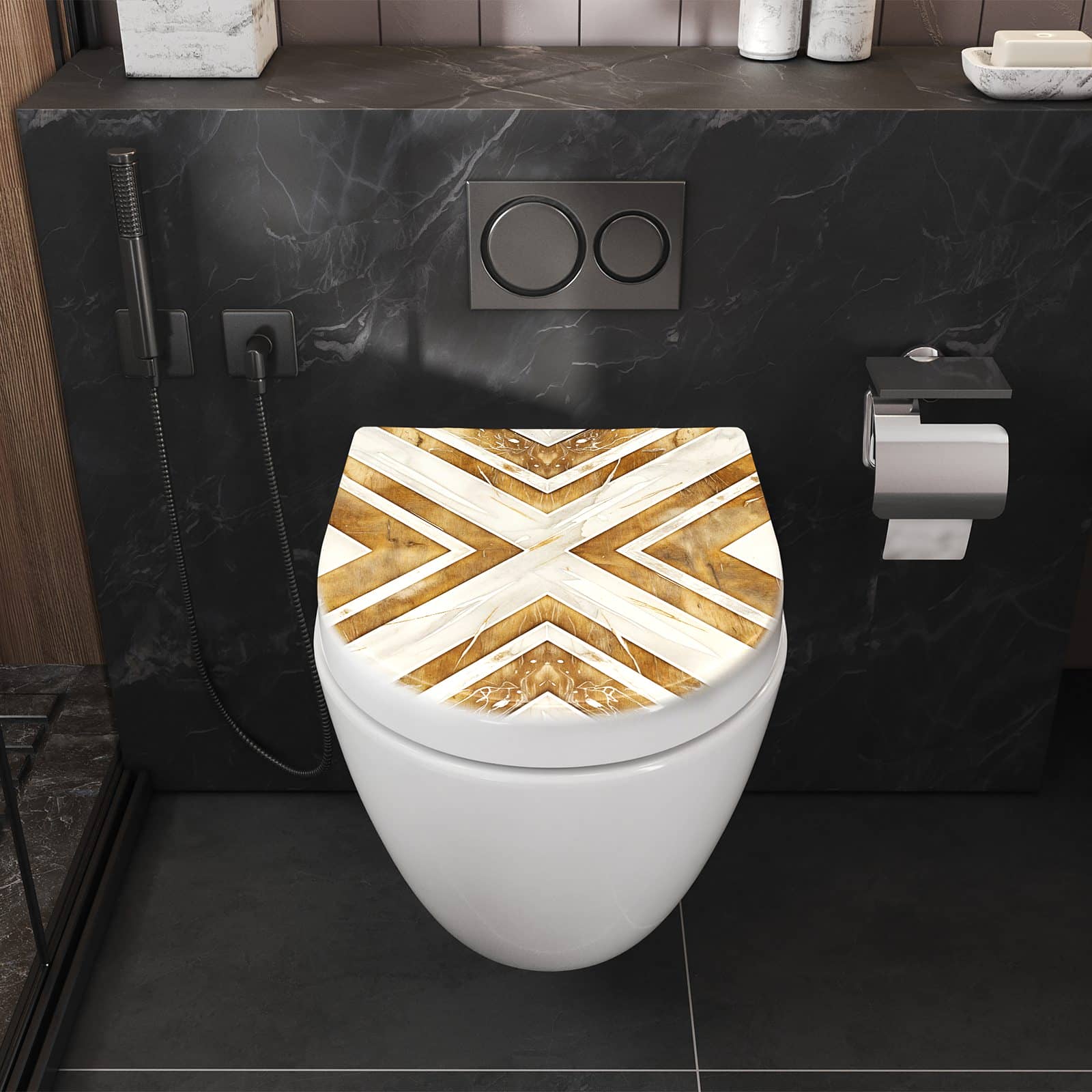 WC-Sitz mit Absenkautomatik und Motiv Geometrisches & Muster in Badezimmer perspektive von vorne