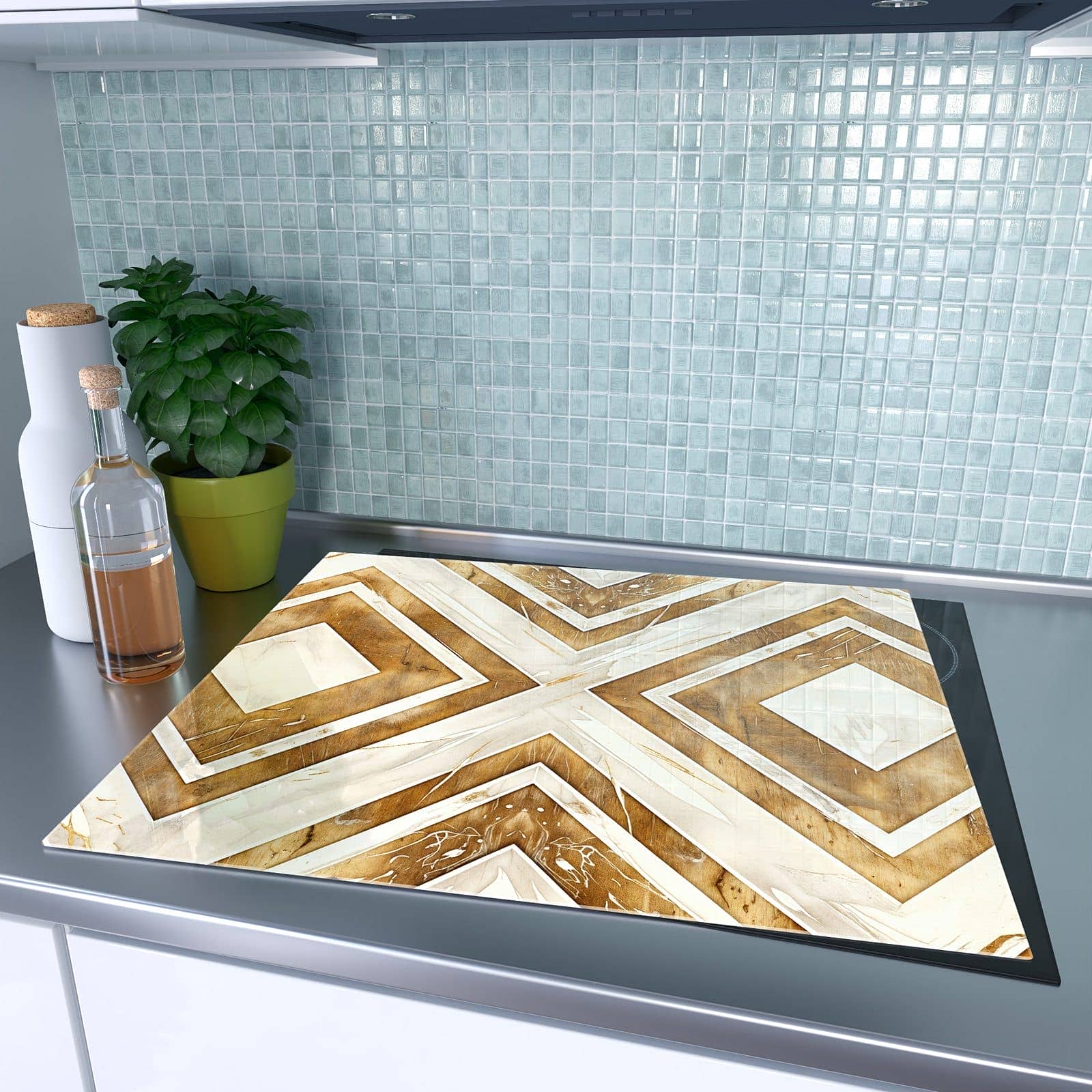 1-teilige Deckplatte aus Glas mit Geometrisches & Muster-Motiv auf dem Ceranfeld
