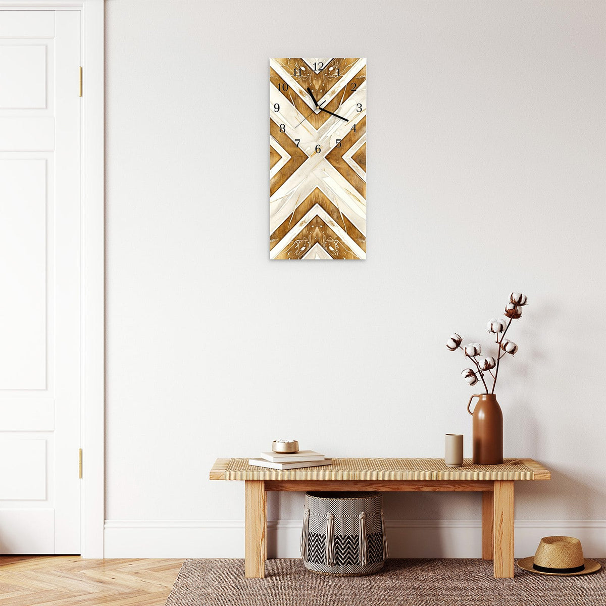 Moderne Wanduhr aus Glas mit Farbtiefe – Wanduhr Geometrisches & Muster aus Glas – Hochformat 30 × 60 cm