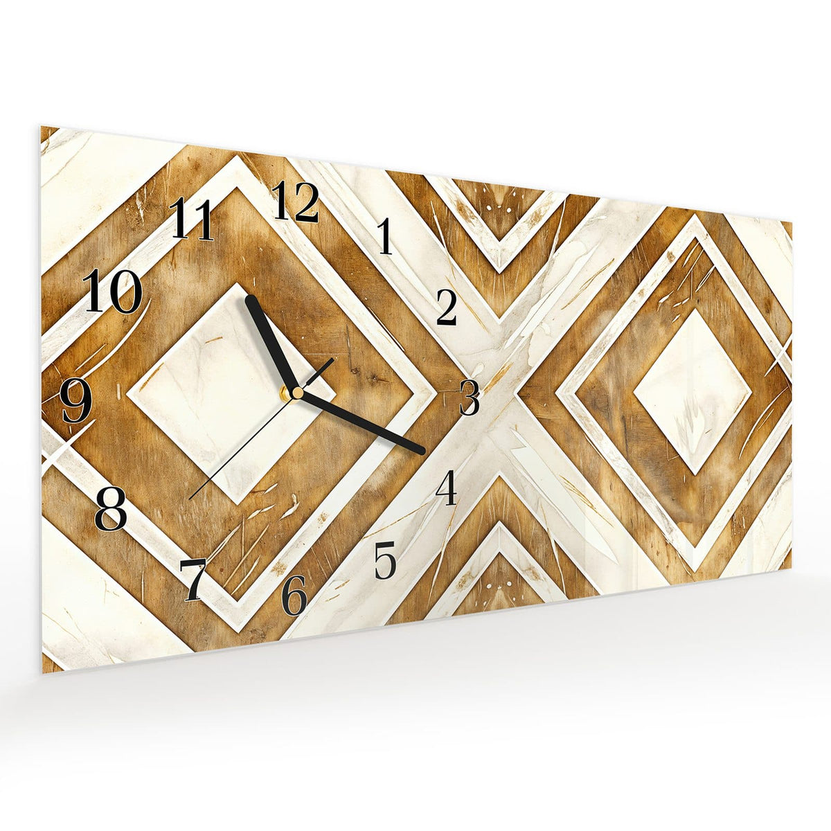 Vormontiert – mit Schwebeeffekt – Wanduhr Geometrisches & Muster aus Glas – Querformat 60 × 30 cm