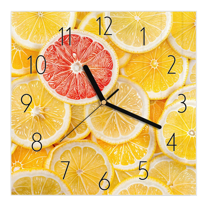 Wanduhr Zitrusfrüchte aus Glas – Quadratisch 30 × 30 cm mit Ziffernblatt Elegant