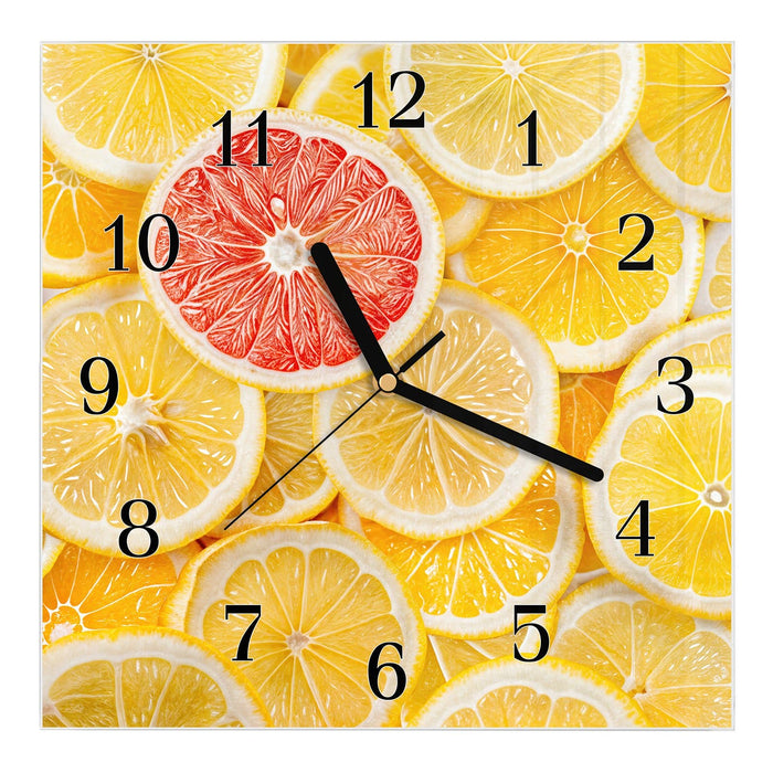 Wanduhr Zitrusfrüchte aus Glas – Quadratisch 30 × 30 cm mit Ziffernblatt Klassisch