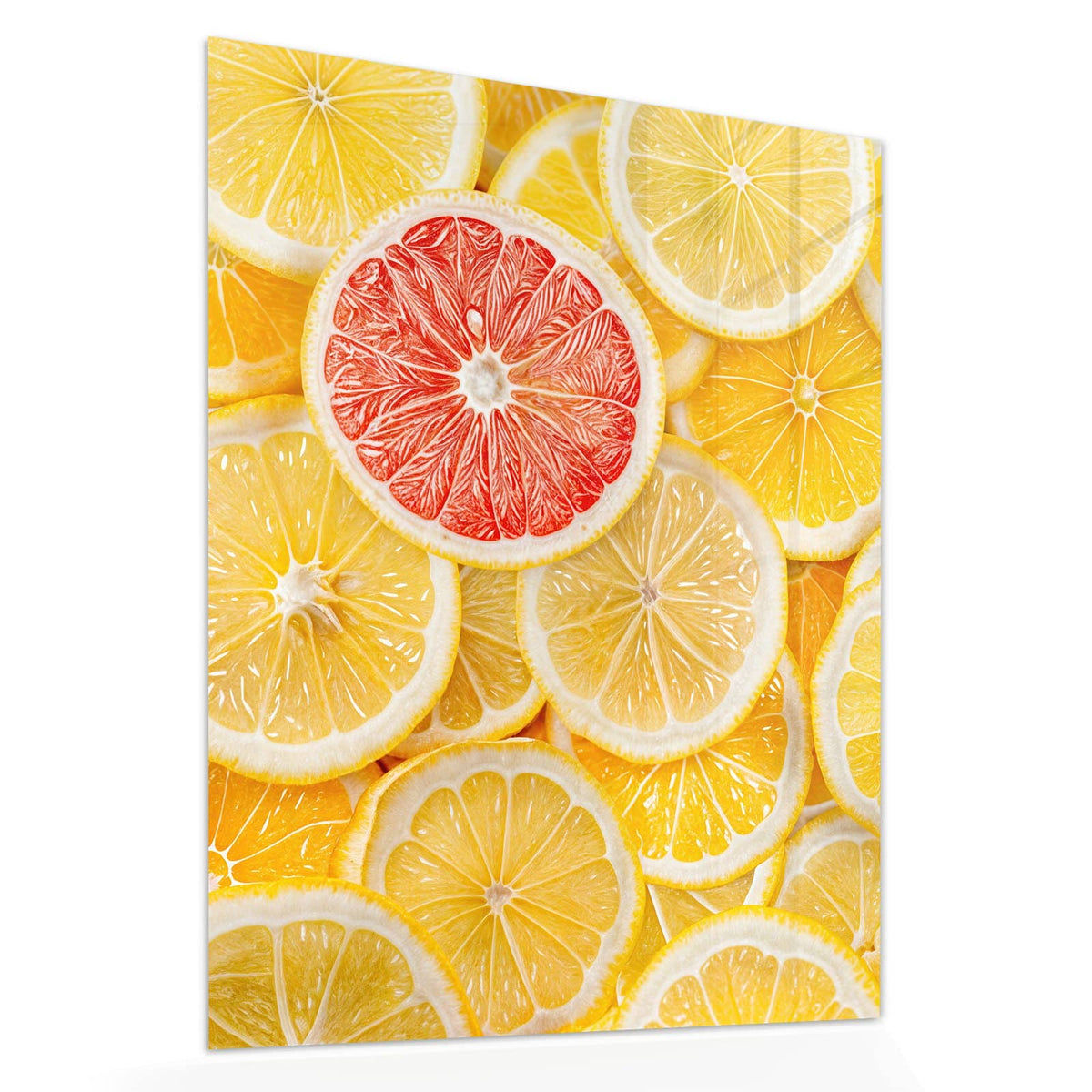 Echtglas, 4 mm – kein Acryl, keine Folie – Wandbild - Zitrusscheiben - Hochformat