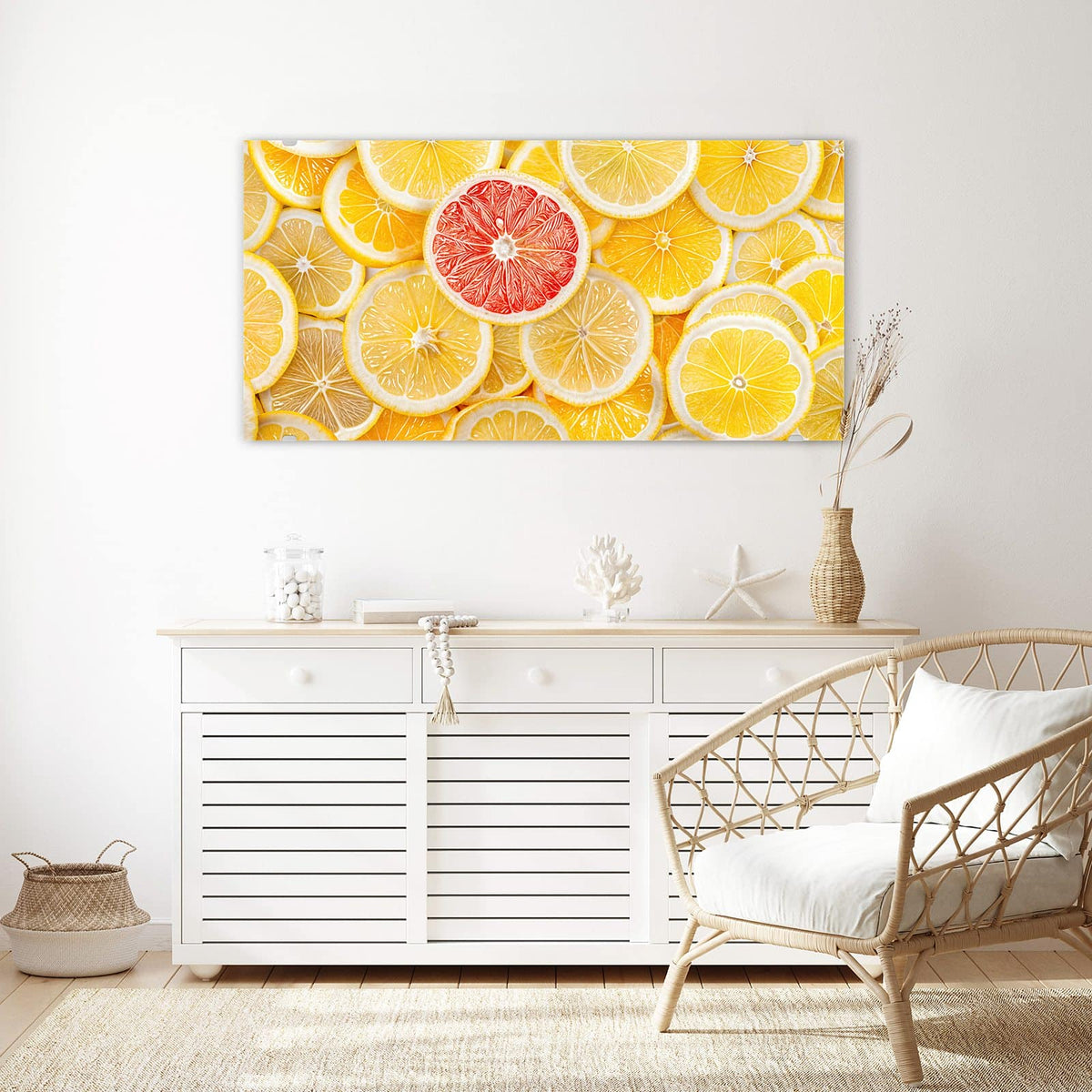 Echtglas, 4 mm – kein Acryl, keine Folie – Wandbild - Zitrusscheiben - Querformat