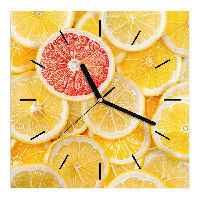 Wanduhr Zitrusfrüchte aus Glas – Quadratisch 30 × 30 cm mit Ziffernblatt Linie
