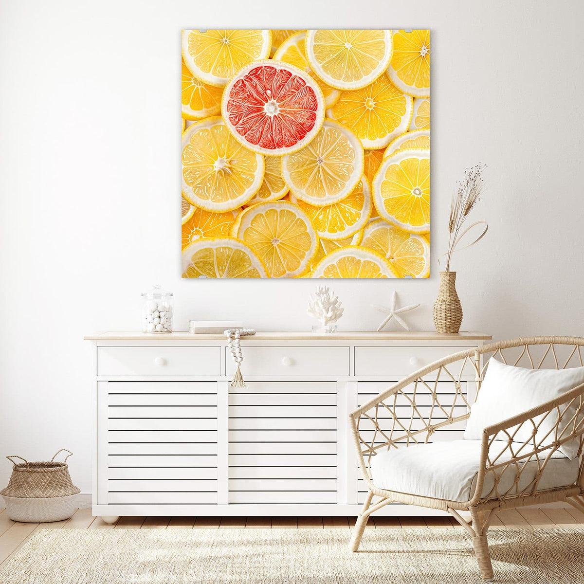 Echtglas, 4 mm – kein Acryl, keine Folie – Wandbild - Zitrusscheiben - Quadratisch