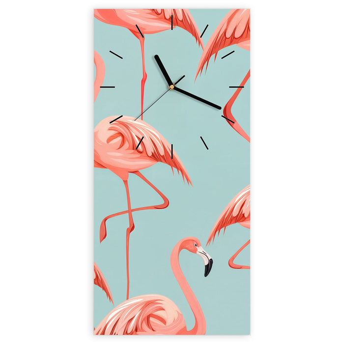 Wanduhr Flamingo Design aus Glas – Hochformat 30 × 60 cm mit Ziffernblatt Linie