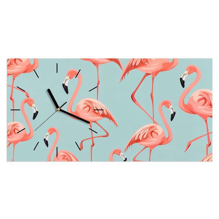Wanduhr Flamingo Design aus Glas – Querformat 60 × 30 cm mit Ziffernblatt Linie