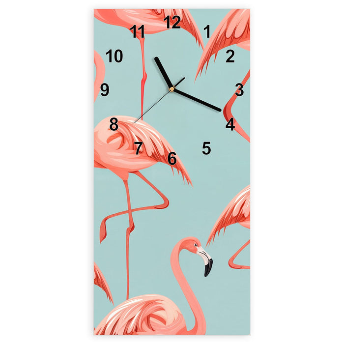 Wanduhr Flamingo Design aus Glas – Hochformat 30 × 60 cm mit Ziffernblatt Modern