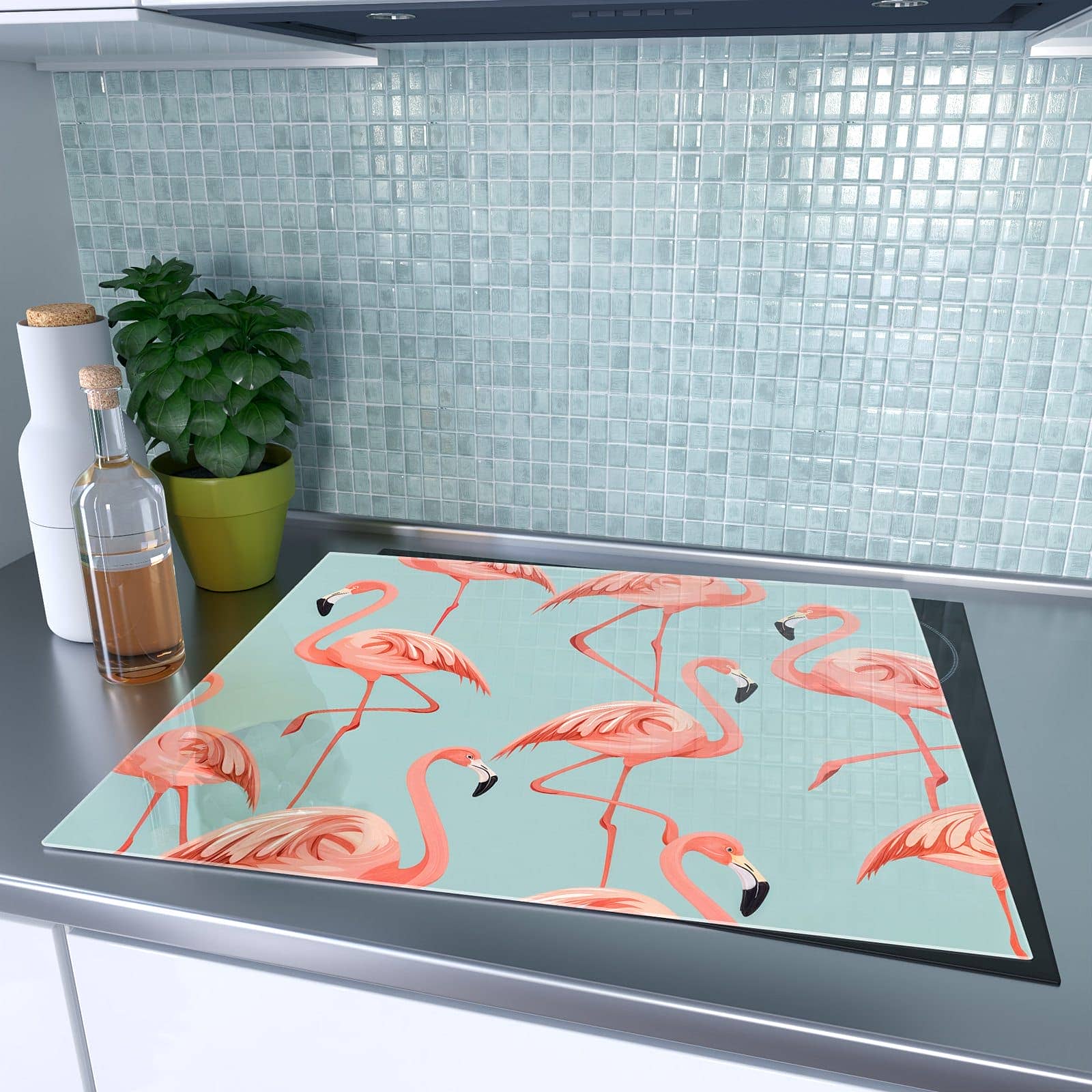 1-teilige Herdabdeckplatten aus Glas mit Flamingo Design-Motiv auf dem Ceranfeld