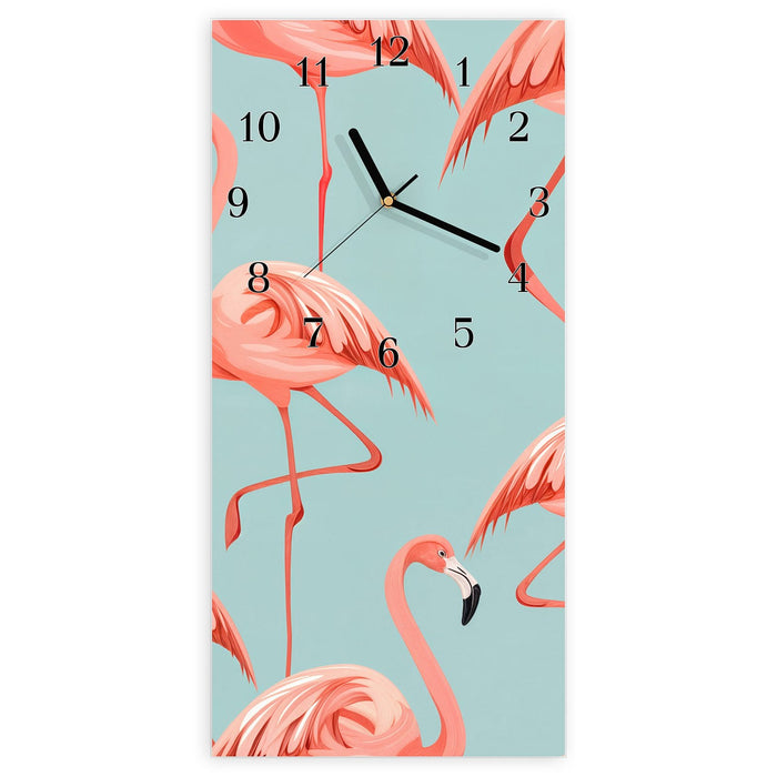 Wanduhr Flamingo Design aus Glas – Hochformat 30 × 60 cm mit Ziffernblatt Klassisch