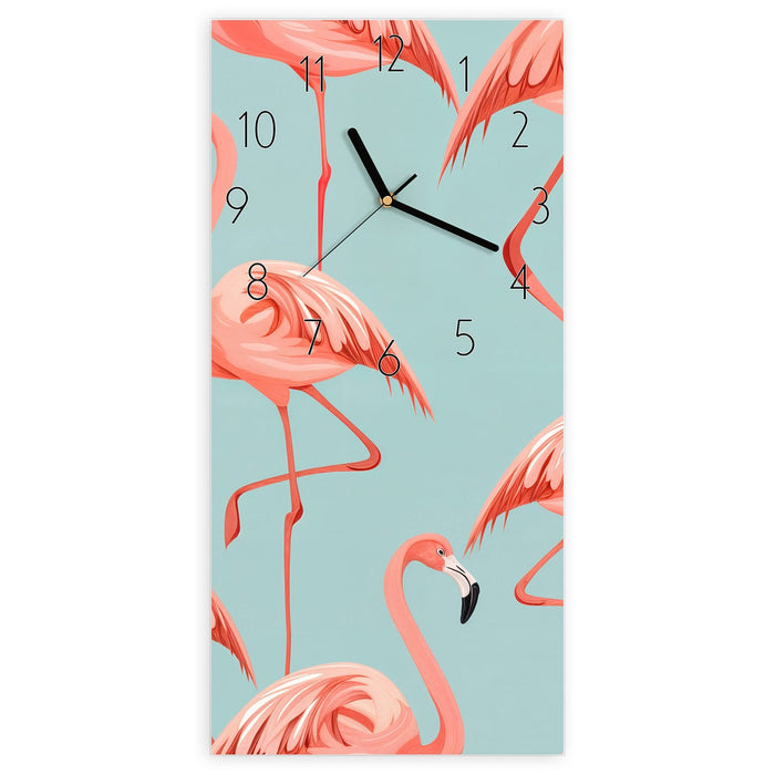 Wanduhr Flamingo Design aus Glas – Hochformat 30 × 60 cm mit Ziffernblatt Elegant