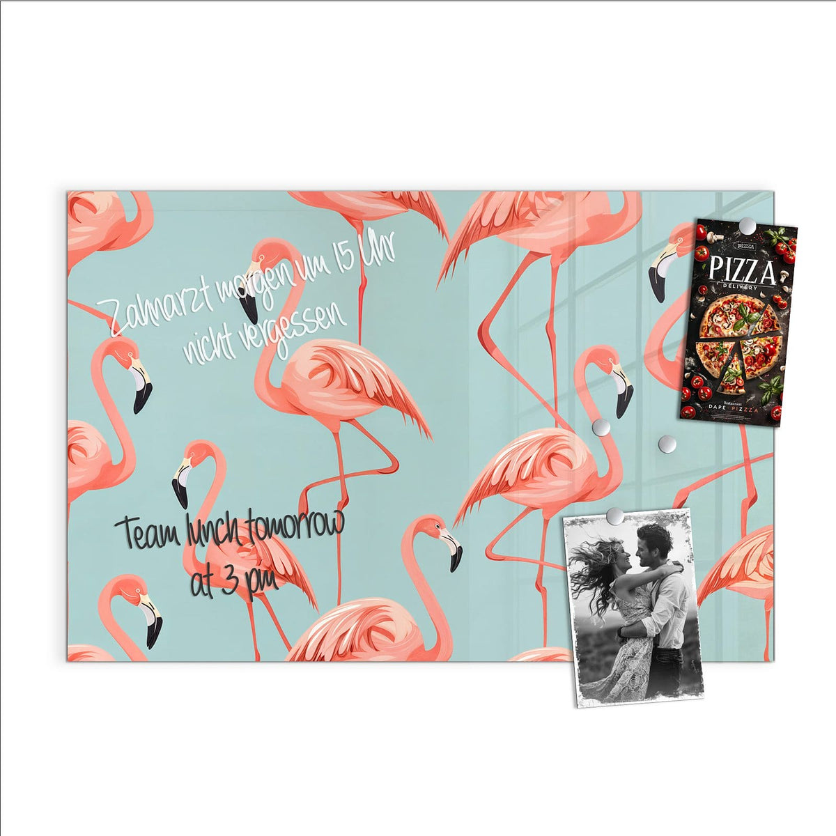 Beschreiben, abwischen, anheften – Magnettafel - Flamingos auf Türkis