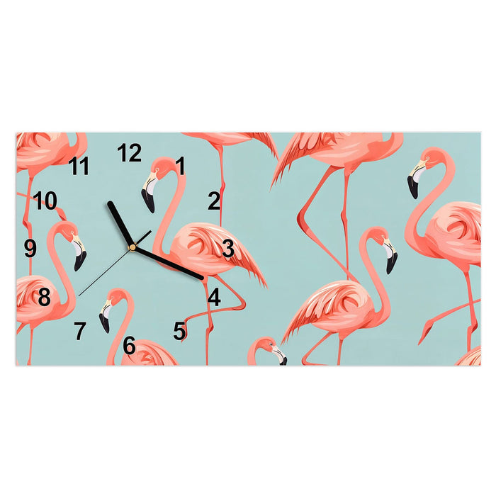 Wanduhr Flamingo Design aus Glas – Querformat 60 × 30 cm mit Ziffernblatt Modern