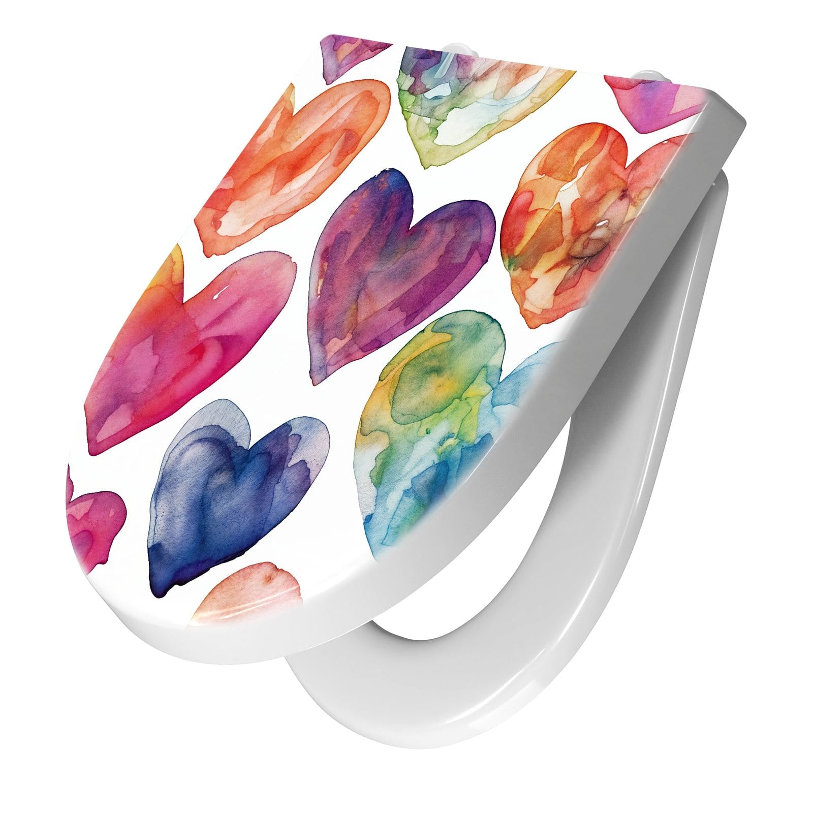 WC-Sitz mit Absenkautomatik Aquarellherzen