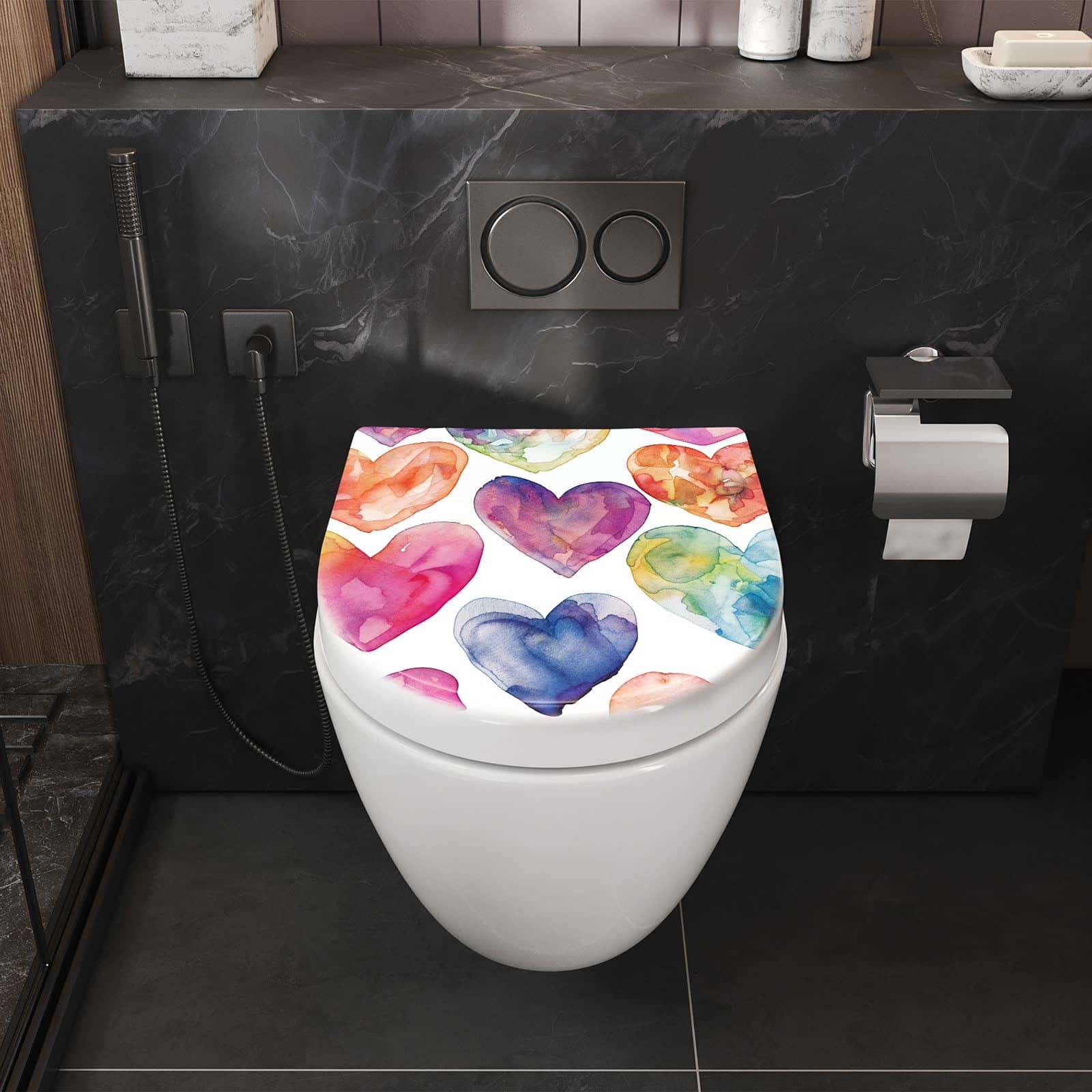 WC-Sitz mit Absenkautomatik Aquarellherzen