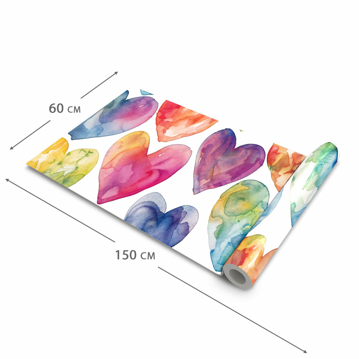 Bodenschonender Bodenläufer Teppich mit Motiv Aquarellherzen in der Grösse 60x300 cm