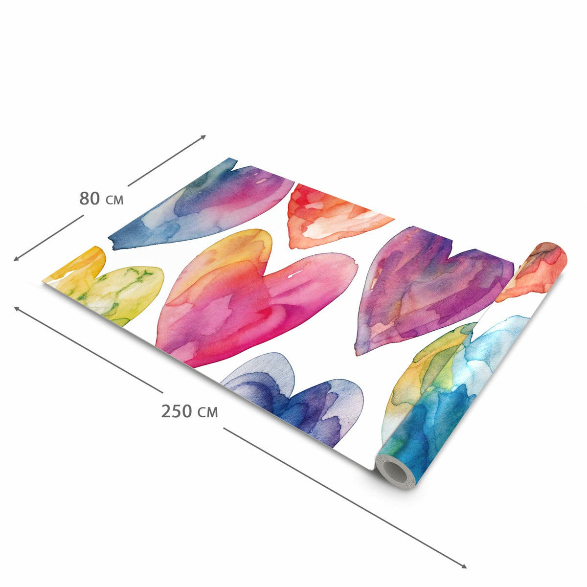 UV-beständiger waschbarer Küchenteppich mit Motiv Aquarellherzen in der Größe 60x300 cm