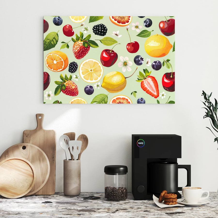 Maße Metall Magnettafel - Früchte auf Pastellgrün