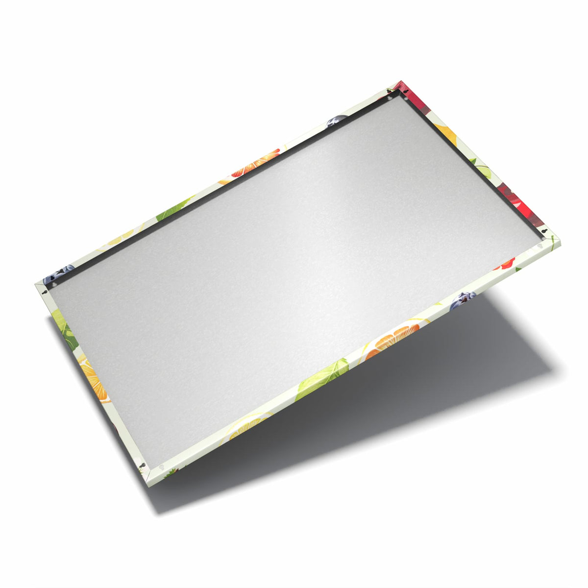 Nur 7 mm – liegt eng an der Wand – Metall Magnettafel - Früchte auf Pastellgrün