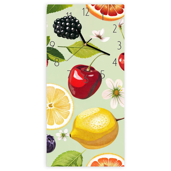 Wanduhr Fruchtmix aus Glas – Hochformat 30 × 60 cm mit Ziffernblatt Elegant
