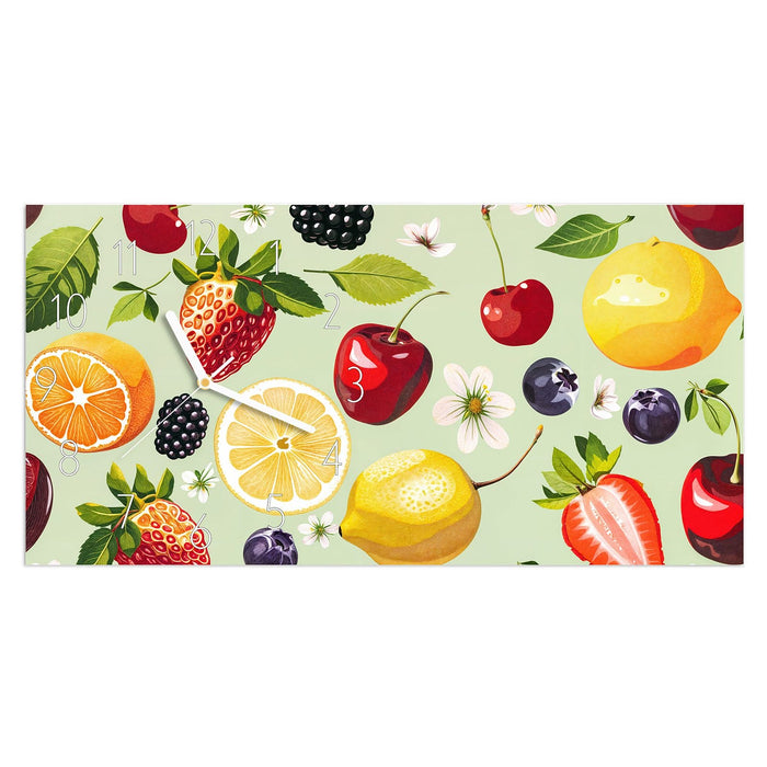 Wanduhr Fruchtmix aus Glas – Querformat 60 × 30 cm mit Ziffernblatt Elegant