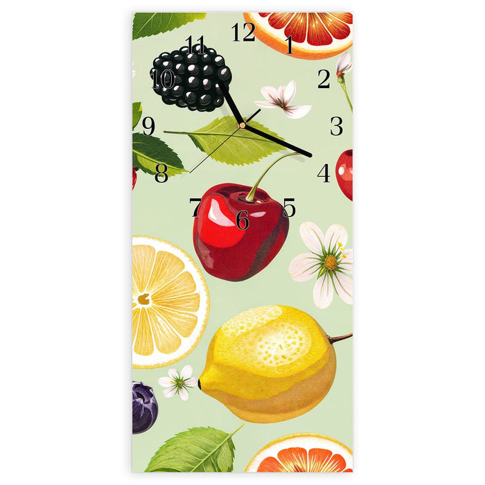 Wanduhr Fruchtmix aus Glas – Hochformat 30 × 60 cm mit Ziffernblatt Klassisch