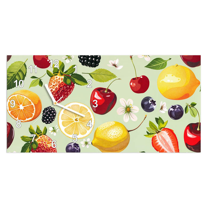 Wanduhr Fruchtmix aus Glas – Querformat 60 × 30 cm mit Ziffernblatt Modern