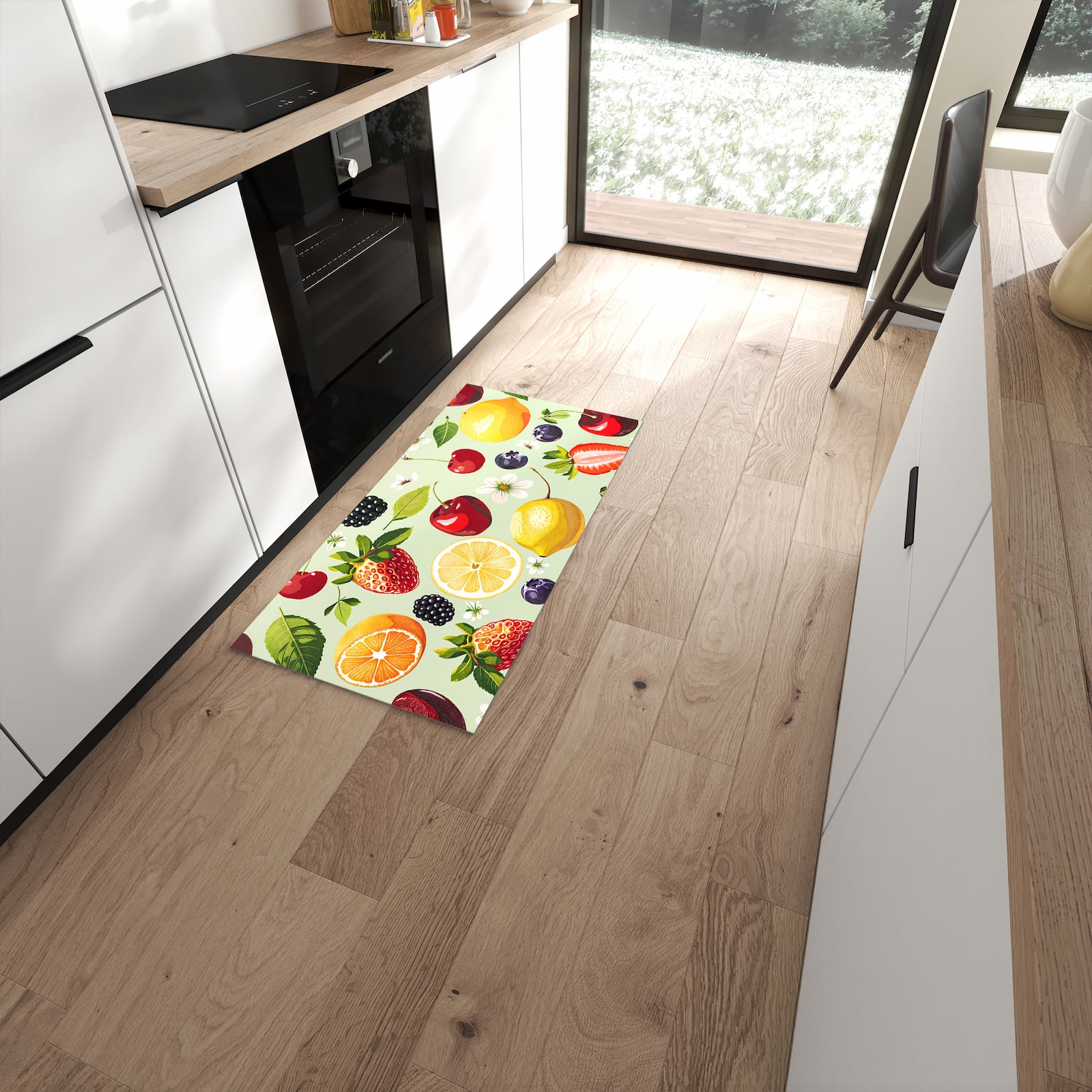 Langlebiger Küchenteppich mit Motiv Fruchtmix in moderner Küche #grösse_60 x 120 cm