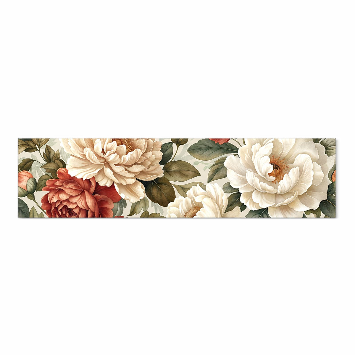 Dünner Küchenteppich mit Motiv Florales Blütenmuster in Frontansicht für Ordnung & Übersicht