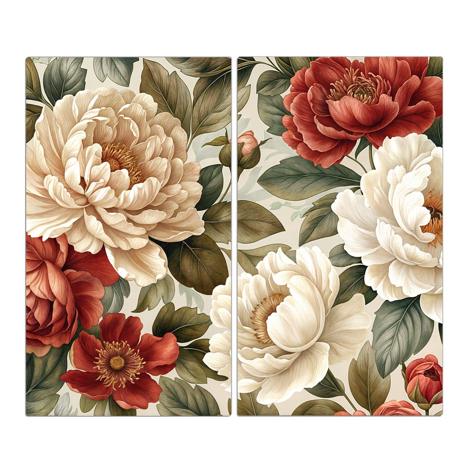 2-teilige Herdabdeckplatte zum Herd abdecken mit Florales Blütenmuster-Motiv in der Frontansicht #grösse_2-Teilig (60x52cm)