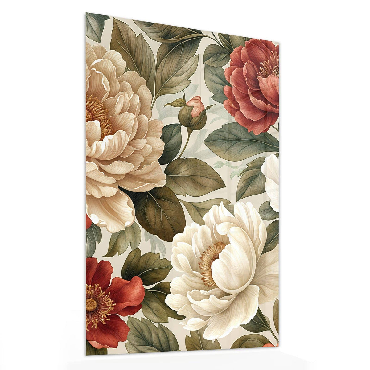 11 Größen – von 30 × 60 bis 60 × 150 cm – Wandbild - Pfingstrosenmuster - Hochformat