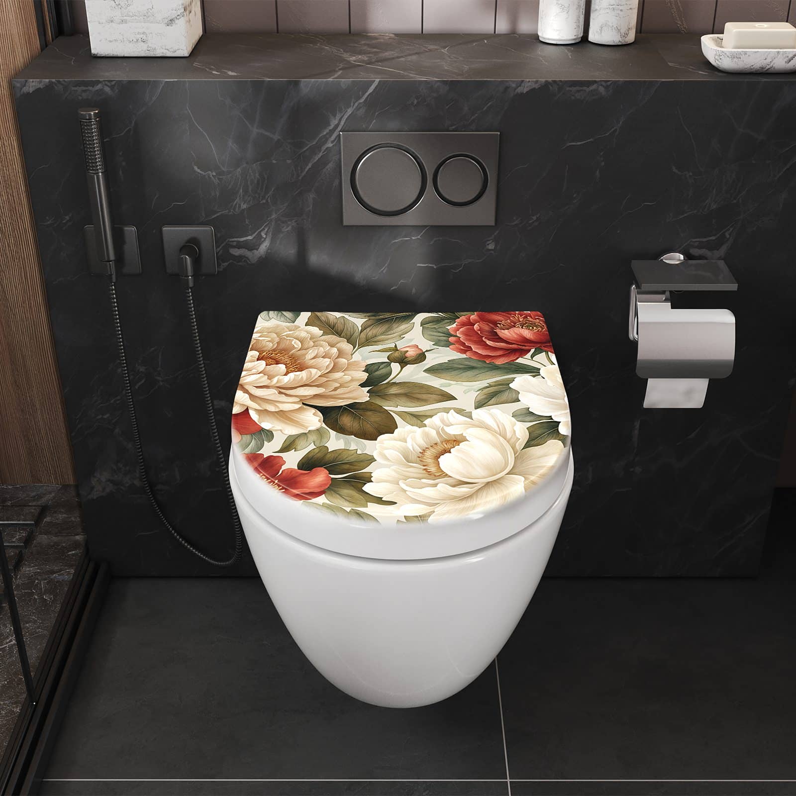 WC-Sitz mit Absenkautomatik Florales Blütenmuster