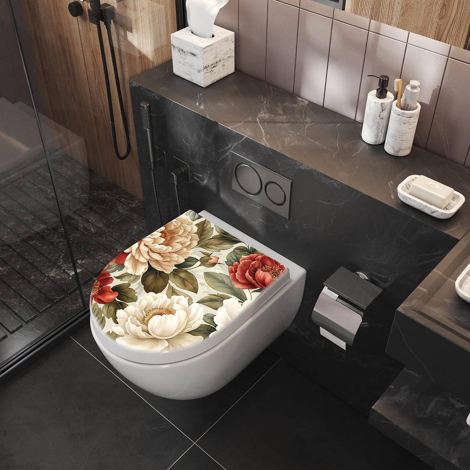 WC-Sitz mit Absenkautomatik Florales Blütenmuster