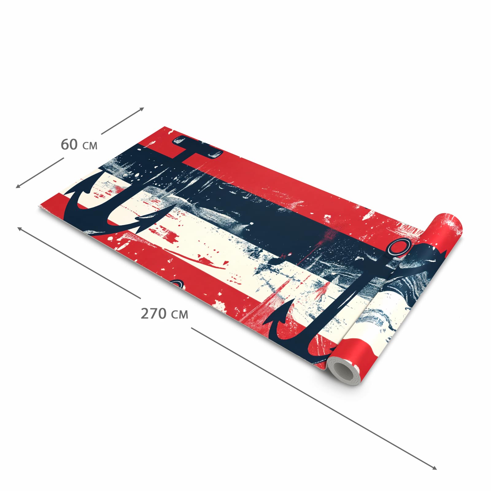 Hygienischer rutschfester Küchenläufer mit Motiv Anker Streifen in der Grösse 60x270 cm