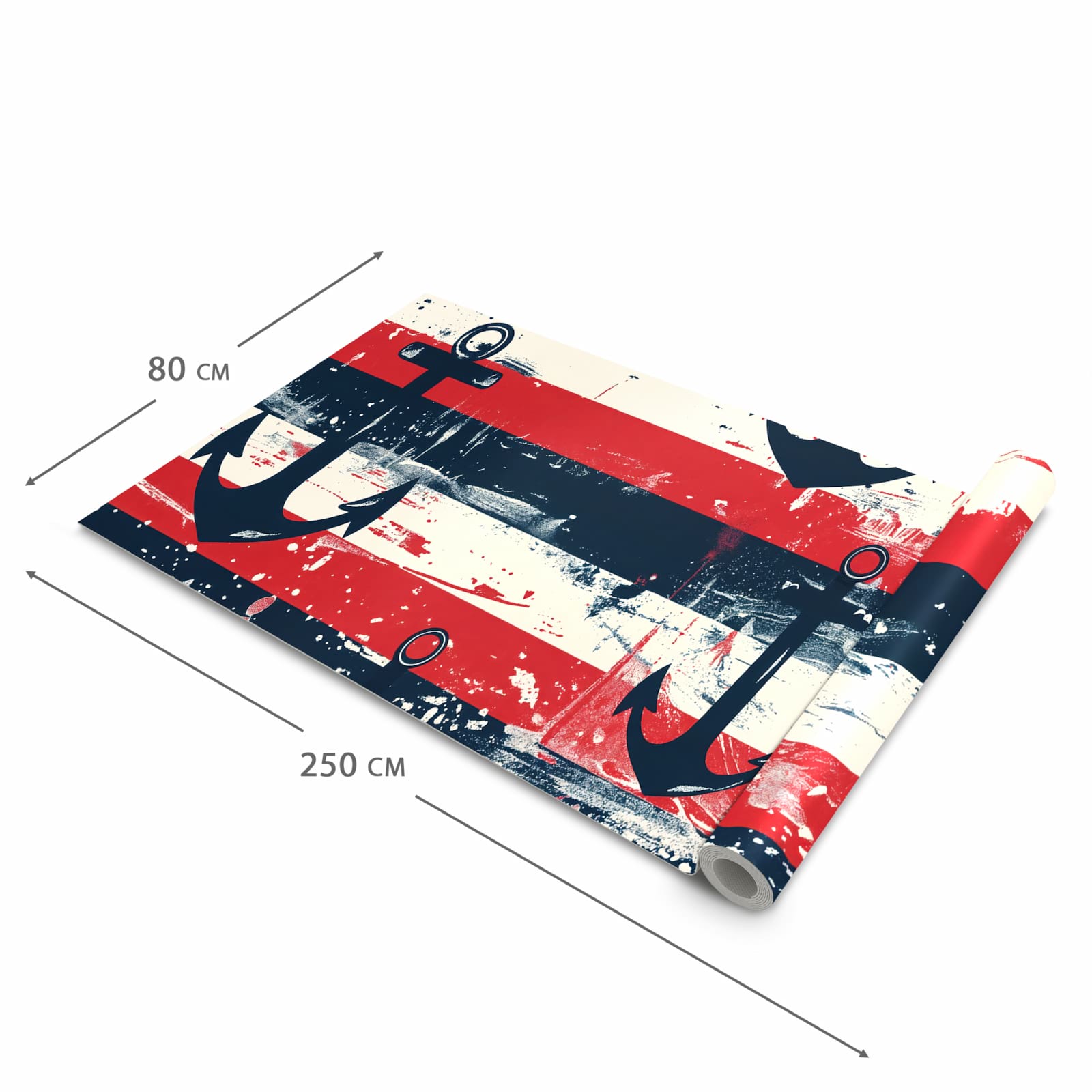 Rutschfester moderner Küchenläufer mit Motiv Anker Streifen in der Grösse 60x270 cm