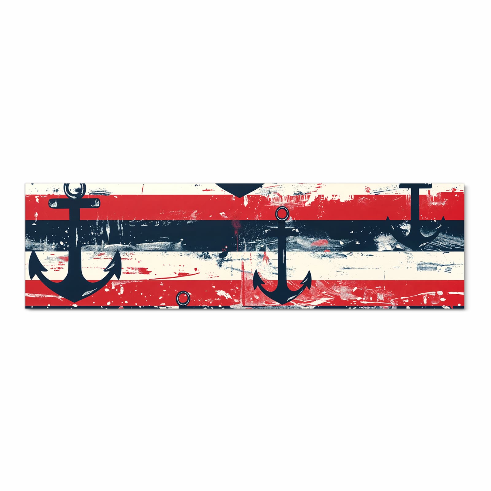 Strapazierfähiger Teppichläufer für die Küche mit Motiv Anker Streifen in Frontansicht