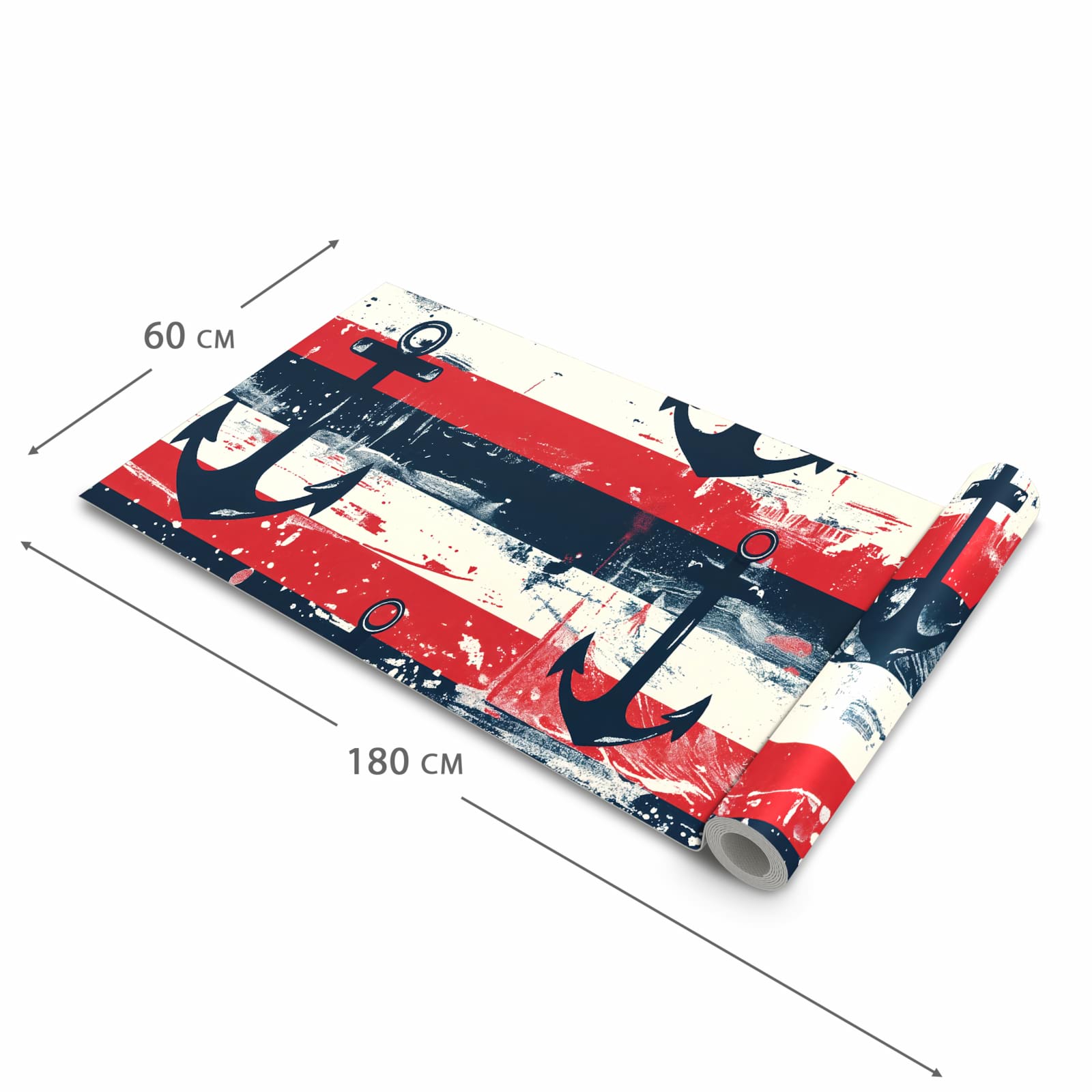 Rutschfester Küchenläufer mit Motiv Anker Streifen in der Grösse 60x240 cm