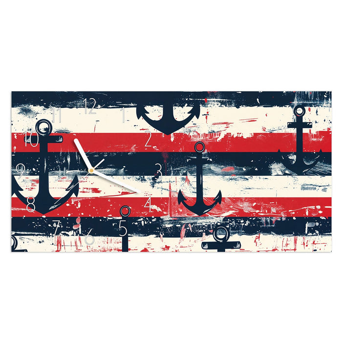 Wanduhr Anker Streifen aus Glas – Querformat 60 × 30 cm mit Ziffernblatt Elegant