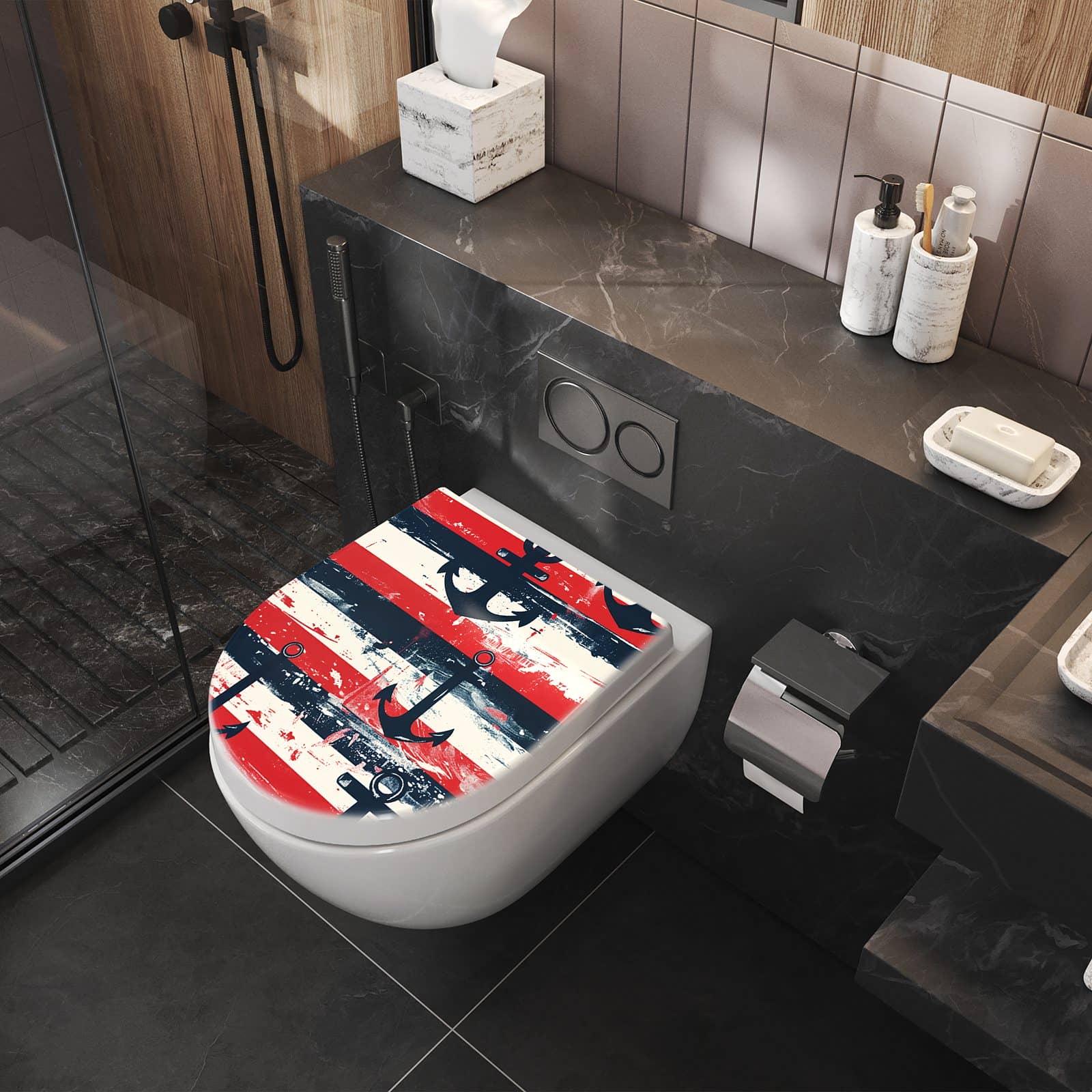 WC-Sitz mit Absenkautomatik Anker Streifen