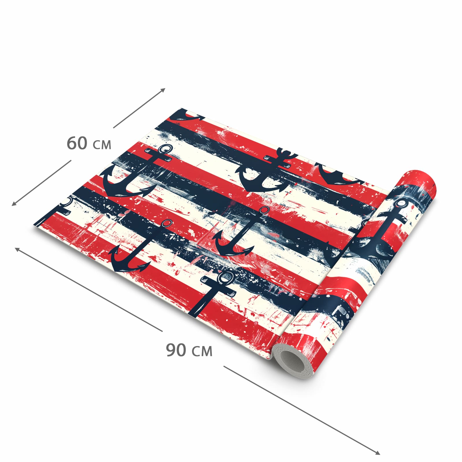 Waschbarer Küchenläufer nach Maß mit Motiv Anker Streifen in der Größe 60x270 cm