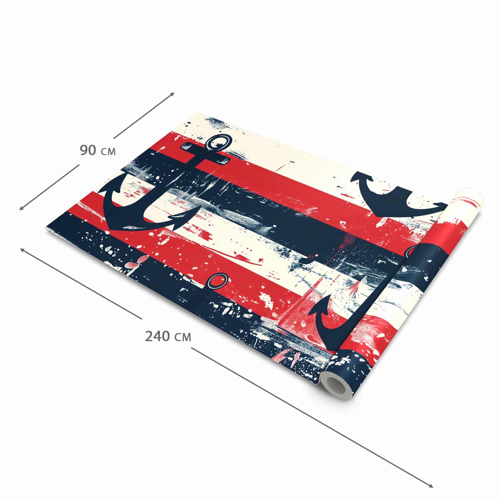 Bodenschonender Küchenteppich mit Motiv Anker Streifen in der Grösse 60x270 cm