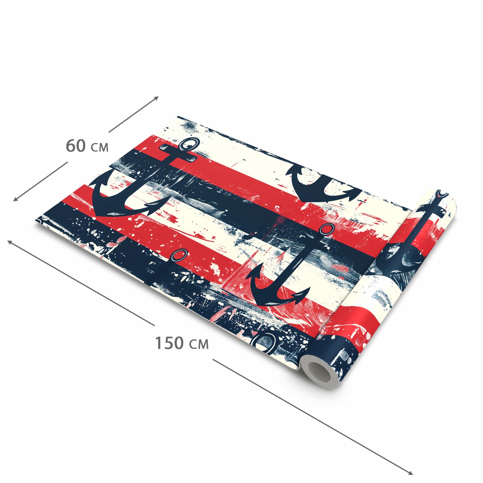 Rutschfester Küchenläufer mit Motiv Anker Streifen in der Grösse 60x240 cm