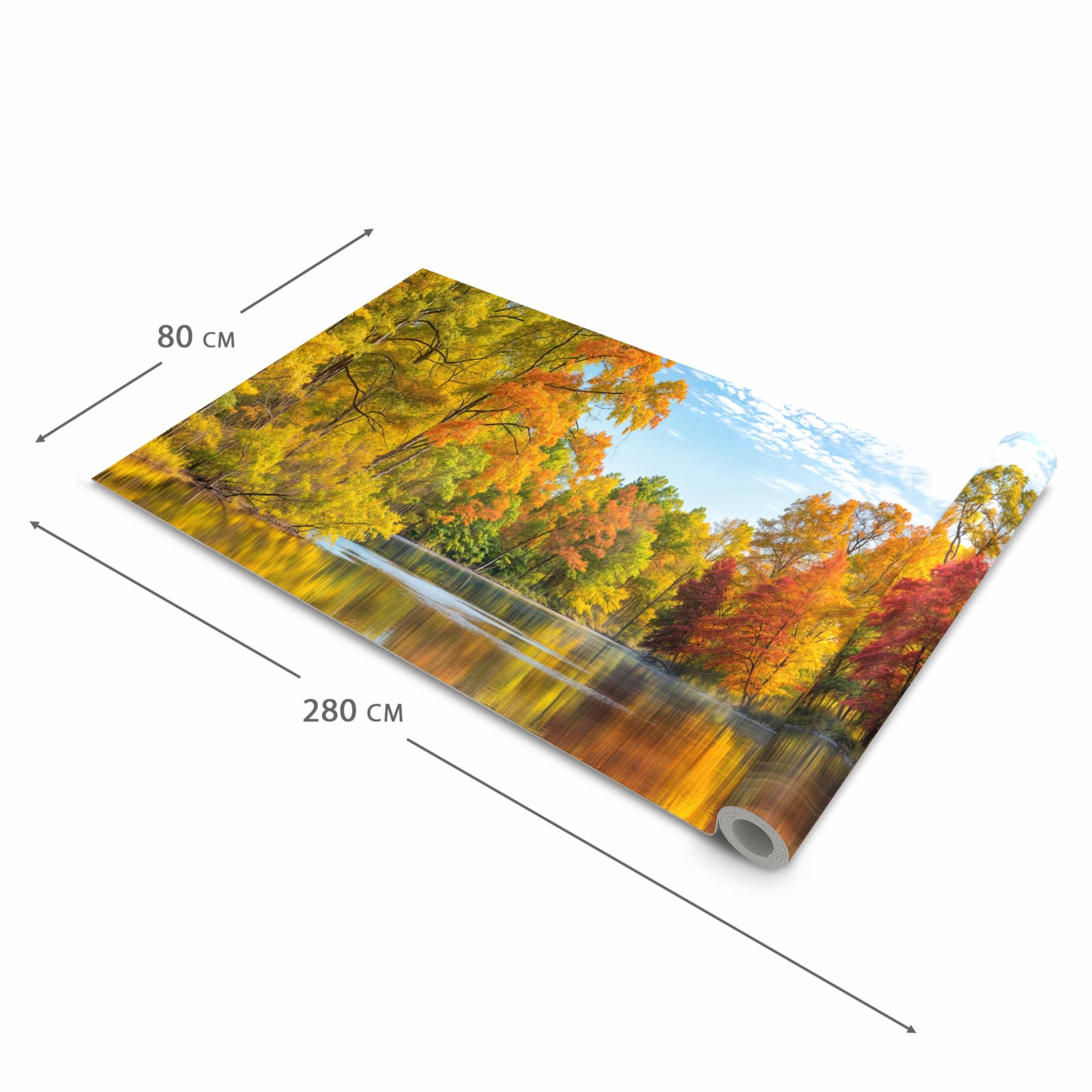 Geruchsneutraler waschbarer Küchenteppich mit Motiv Herbstlicher See in der Grösse 60x240 cm