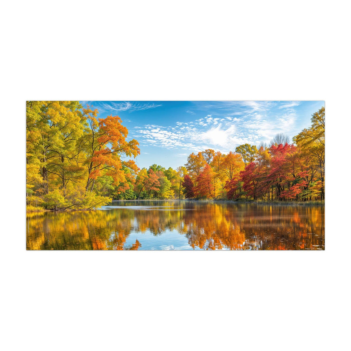 Küchenrückwand aus Glas Spiegelung im Herbstsee im Hochformat, Motiv bildfüllend von vorn