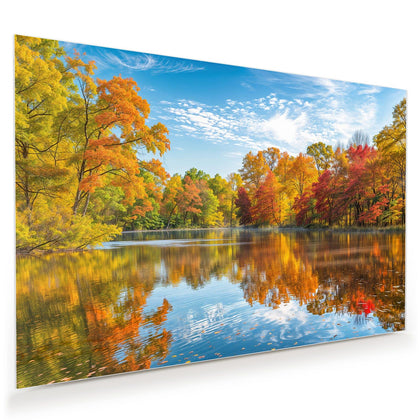 Wandbild mit dem Motiv Spiegelung im Herbstsee