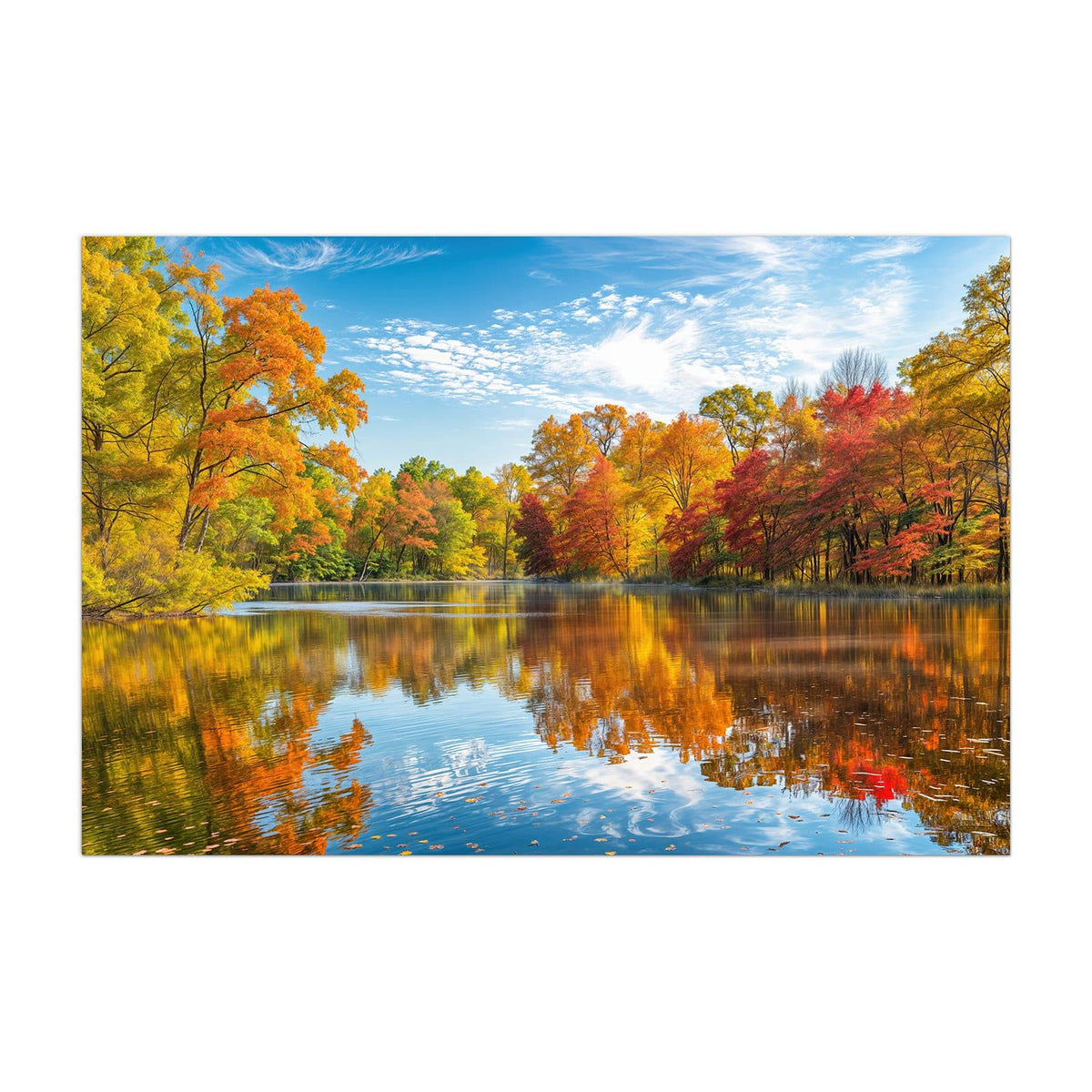 Küchenrückwand aus Glas Spiegelung im Herbstsee im Hochformat, Motiv bildfüllend von vorn